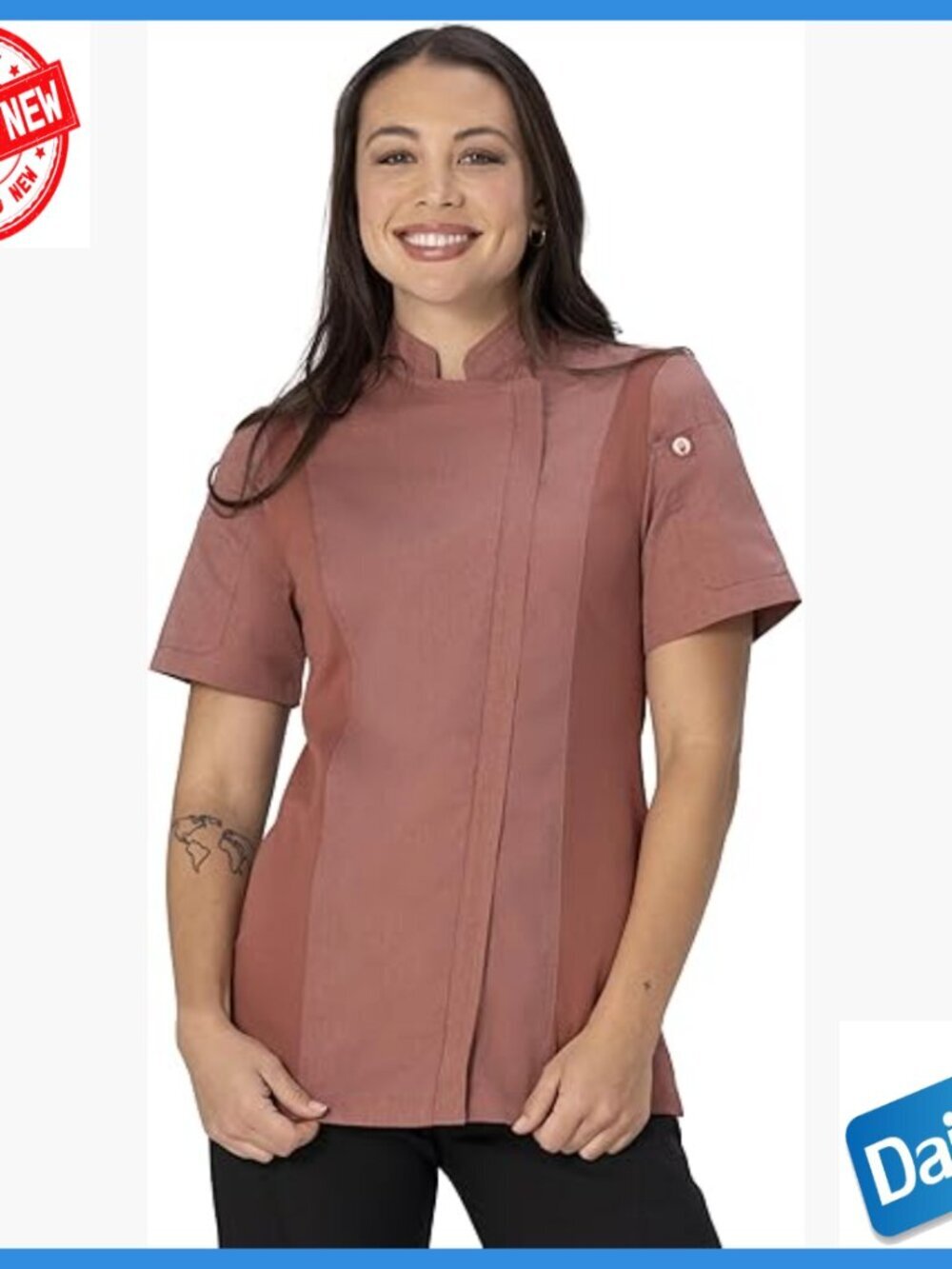 Women's Chef Coat Medium Polycotton Lightweight Zipper Short Sleeve